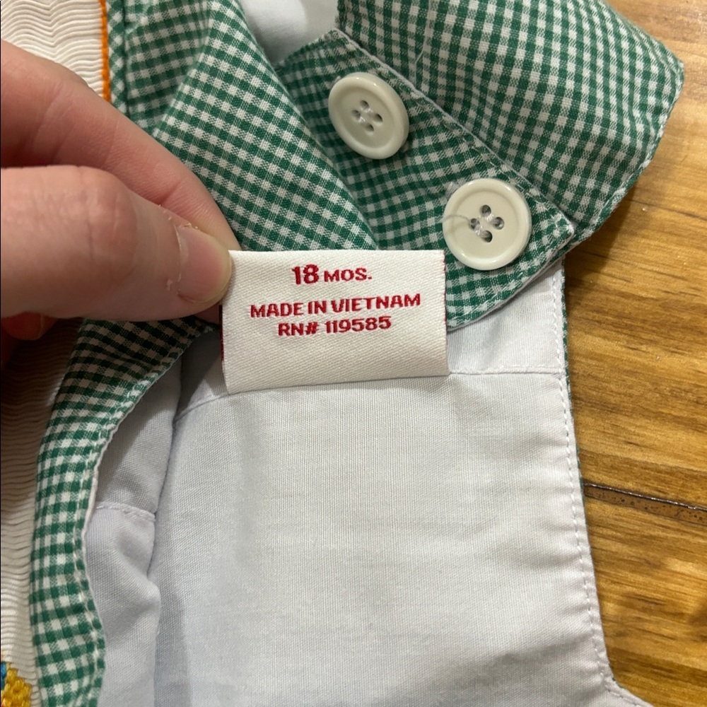Mom & Me Pinocchio Green Gingham Print Smocked Longall Size 18 Months - Picture 3 of 5